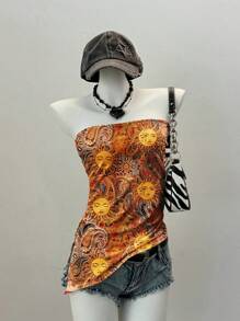 SHEIN EZwear Casual Minimalist Allover Grunge Style Cashew Flower & Paisley Pattern Women Summer Beach Festival Wear - Multicolor - View 6