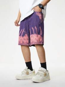 Manfinity EMRG Quần short denim rộng rãi giặt thường ngày cho nam - Màu tím - Xem 7