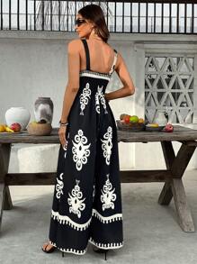 SHEIN VCAY Mono holgado con estampado floral sin mangas, estilo vacacional para mujeres