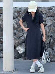 Dazy Kids Tween Girl Collared Short Sleeve Knit Casual Dress, Summer - Navy Blue - View 7