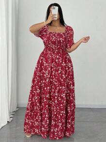 Celure Plus Size Ditsy Floral Casual Mini Dress, Stylish For Summer