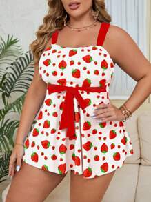 Swim Mod Plus Size Women's Vacation/Graduation Beach Fruit Print Tankini Swimsuit Two Pieces Set, Sweet & Cute Multi-Color For Summer - Multicolor - View 3