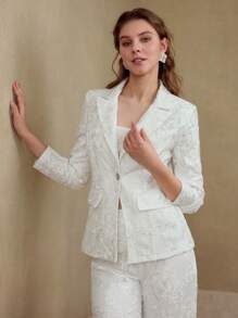 MOTF ELEGANT SHEER TULLE DETAILED BLAZER JACKET - White - View 5