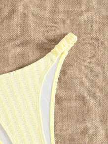 Swim Mod Solid Textured Ruched Waist Women's Swimwear Bottom For Summer Beach Vacation - Yellow - View 6