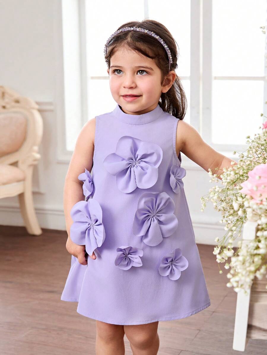 Babygirl 优雅紫色花朵无袖连衣裙，夏季 - 紫色 - 查看 1