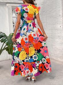 SHEIN Clasi Women Elegant V-Neck Cap Sleeve Floral Print Dress, Vacation Wear Wedding Guest Dress Women Graduation Dress Vacation Outfits - Multicolor - View 10