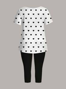 EMERY ROSE Mother's Day Casual Minimalist All-Over Print Plus Size Women 2 Pieces Set - Multicolor - View 2