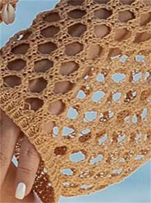 Swim Vcay Summer Beach Women's Patchwork Shell & Hollow Out Cover Up Music Festival - Camel - View 6