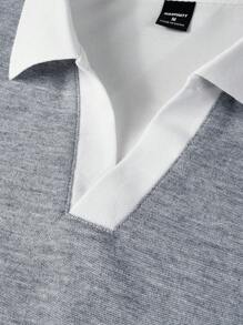 Manfinity Homme Áo thun polo thường ngày mùa hè dành cho nam với khối màu tương phản, Old Money - Nhiều màu - Xem 4