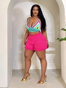 Slaydiva Plus Size Colorful Spaghetti Strap Tank Top And Knit Vest, 2 Pieces Vacation Set For Summer - Multicolor - View 5