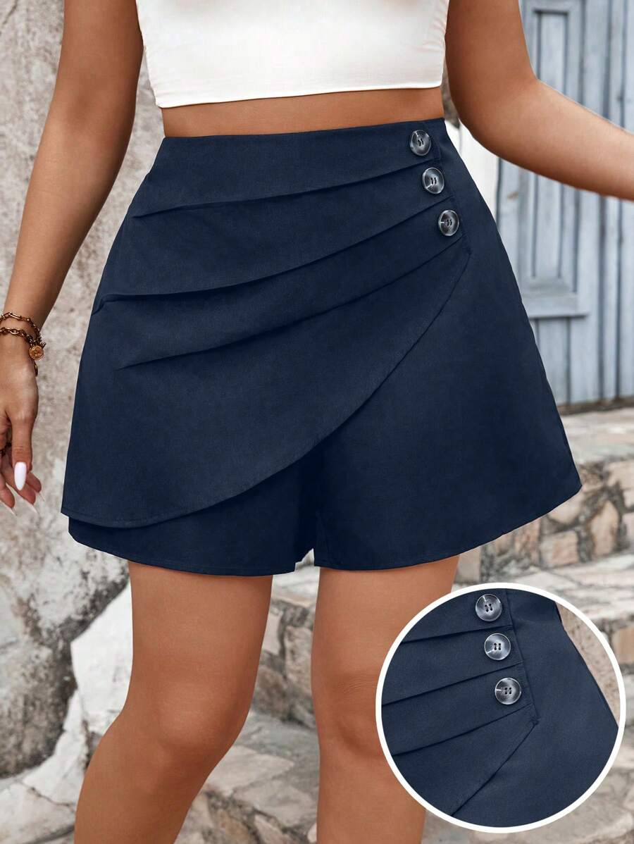 Easura Quần short thường ngày màu trơn cỡ lớn, phù hợp cho mùa hè - Màu xanh hải quân - Xem 1
