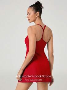 GLOWMODE FeatherFit™-Air Elevate Vestido Mini Evasê com Bolso Tipo Espiã de Baixo Impacto Diário de Verão, Secagem Rápida e Absorção de Umidade - Fiery Red - Visão 3