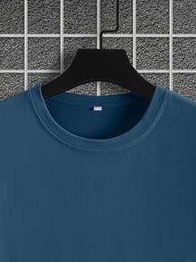 Manfinity Homme Plus Size Men's Casual Letter Print Round Neck Short Sleeve T-Shirt, Summer