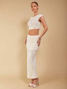 COSMINA Women's Apricot 3D Floral 2 Pieces Set, Elegant Holiday Style