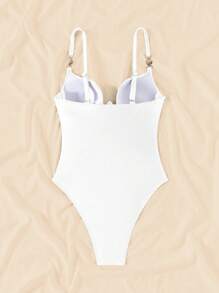 Swim SXY 女士性感优雅纯色可调节宽肩带金属配饰聚拢胸围设计连体泳衣，时尚简约高端前卫成人