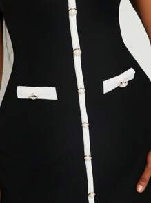 SHEIN SXY Váy len bó màu đen phong cách Pháp gợi cảm & thanh lịch mới dành cho nữ, mùa hè - Đen và trắng - Xem 7