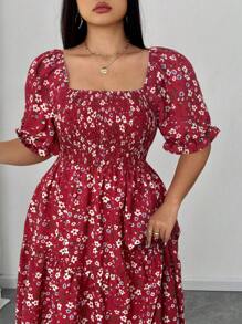Celure Plus Size Ditsy Floral Casual Mini Dress, Stylish For Summer