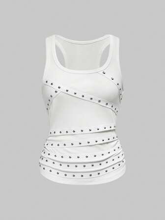 Grunge Punk Camiseta sin mangas negra con tirantes con tachuelas de talla grande, estilo punk callejero, para festivales musicales, de verano