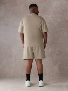 SUMWON Conjunto de dos piezas de talla grande premium, de felpa francesa gruesa de manga corta, casual, para entrenamiento, de verano y primavera