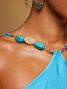 Hauture Damen minimalistisches einfarbiges Halter-Minikleid mit stilvoller Detailverarbeitung - Blau - Übersicht 5