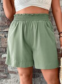 EMERY ROSE Plus Size Solid Color Casual Shorts, Fashionable For Summer Summer Outfits For Women Shorts For Women Summer Outfits For Women - Mint Green - View 6