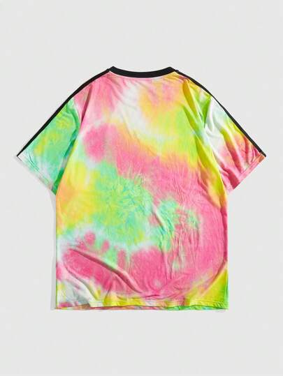 Street Life Camiseta de manga corta de cuello redondo con estampado de letras y efecto tie-dye para hombre, verano