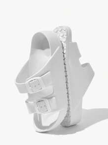 JNSQ 可爱米色EVA儿童拖鞋，轻便舒适，防滑，室内外均可穿着，适合青少年男孩和女孩 - 白色 - 查看 6