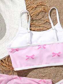 SHEIN 3pcs/Set Girls Cute Swimsuit Set, Butterfly Pattern Adjustable Strap Bikini Top And Skirt - Multicolor - View 5