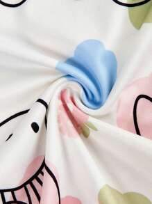 2件套青少年女孩休闲可爱卡通兔子印花圆领短袖T恤和宽松裤子睡衣套装 - 杏色 - 查看 5