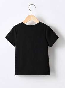 SHEIN Young Boy Basic Black Smile & Peace Sign Print Crewneck Short Sleeve T-Shirt, Summer Young Boys Summer Clothes