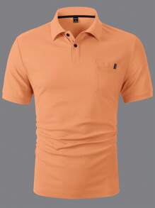 Manfinity Homme Áo thun polo tay ngắn cài nút túi nắp thường ngày cho nam, mùa hè - trái cam - Xem 4