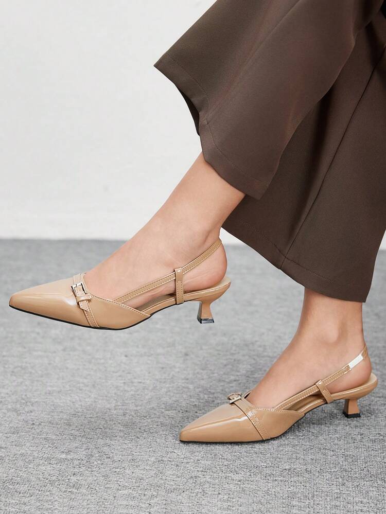 CUCCOO BIZCHIC Women's Pointed Toe Kitten Heel Apricot Comfortable Versatile Commute & Casual Flat Slingback Shoes For Christmas Valentine's Day Spring Shoes