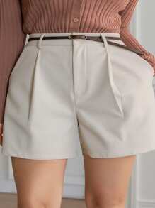 Dazy Plus Plus Size Casual Solid Color Loose Shorts, All Season Fall - Apricot - View 1