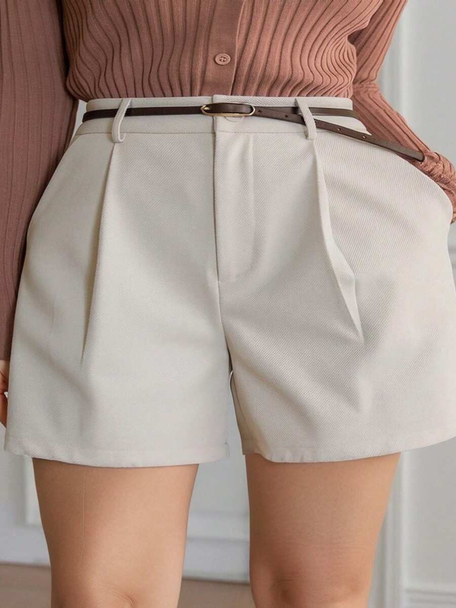 Dazy Plus Plus Size Casual Solid Color Loose Shorts, All Season Fall - Apricot - View 1