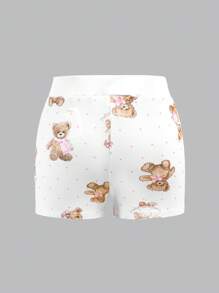 SHEIN Tween Girls' Streetwear Casual Knit Printed Straight Leg Shorts