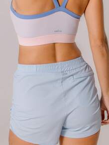 Aralina Leisurewear Color Block Crop Top And Elastic Waist Flowy Short Two Pieces Workout Set - Multicolor - View 3