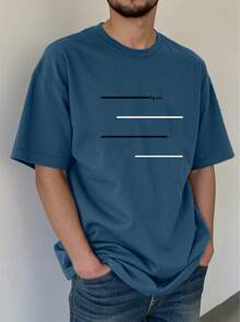 Manfinity Homme Plus Size Men's Casual Letter Print Round Neck Short Sleeve T-Shirt, Summer