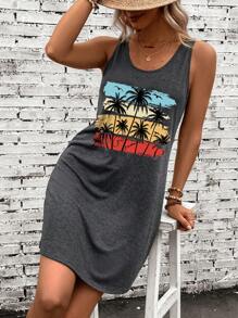SHEIN LUNE Semplice vestito estivo casual con stampa di palme, adatto per le vacanze