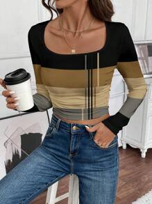 SHEIN LUNE Women Casual Long Sleeve T-Shirt, Suitable As Base Layer For Autumn And Winter