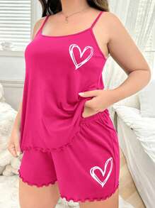 Conjunto de pijama con shorts y tirantes con diseño de corazón
