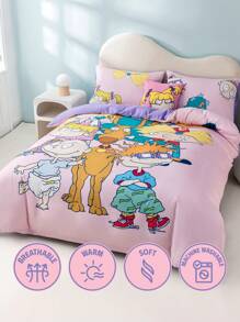 Nick 90s X SHEIN Cartoon Print Reversible Duvet Cover Set