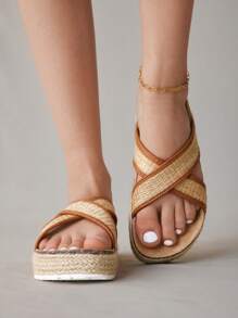 Solecia Fashionable Minimalist Women Flat Sandals, Suitable For Summer Vacation And Daily Outfit - Beige - View 5