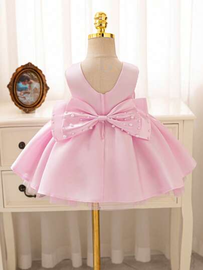 Glamorique Kids 白色圣诞老人派对礼服，优雅白色婚礼花童礼服，手工串珠大蝴蝶结公主裙，适合生日派对