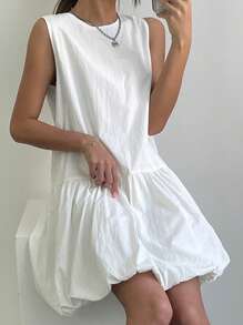 DAZY Women Short Ruffles Bubble Sleeveless Dress Sundress - White - View 7