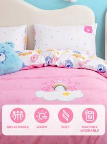 SHEIN X Care Bears 心形熊印花粉色双面羽绒被套套装，礼品 - 粉色 - 查看 13