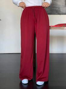 Dazy Plus Elastic Waist Red Street Style Loose Straight Pants