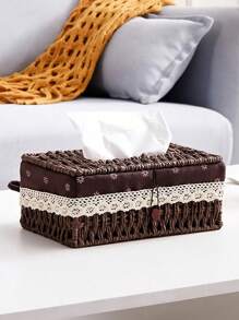 1pc Woven Tissue Box Holder, Rectangular Covered Tissue Box, Rattan Wicker Tissue Box Holder, Bohemian Style Decorative Woven Tissue Dispenser