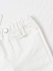 SHEIN Playful Pals Baby Boys' Casual Soft Washed Distressed Stretchy Basic Denim Pants, Thin, Suitable For All Seasons - White - View 5