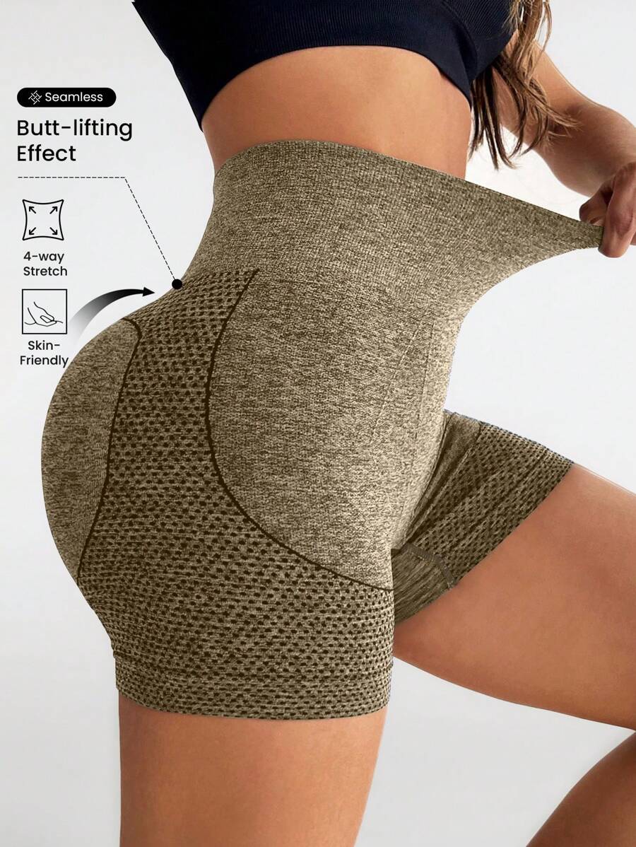 Easithlete 宽腰带运动短裤女士运动短裤、健身短裤、骑行短裤 - 棕色 - 查看 1