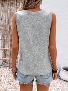 SHEIN LUNE Women's Simple Solid Color Ribbed Loose Fit Round Neck Sleeveless Tank Top, Summer - Grey - View 2